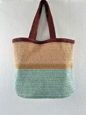 Comfort Zone Sun Soul Crocheted Raffia Beach Bag Tote & Matching Pouch NWOT